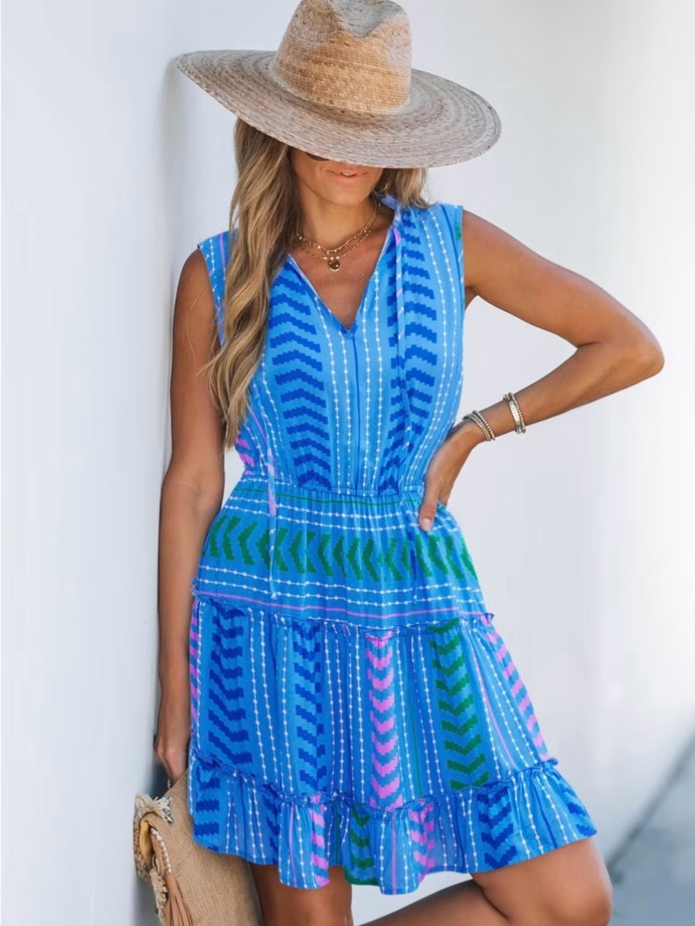 NWT Cupshe Dragon Fruit Abstract Sleeveless, Tiered Skirt Dress sz S